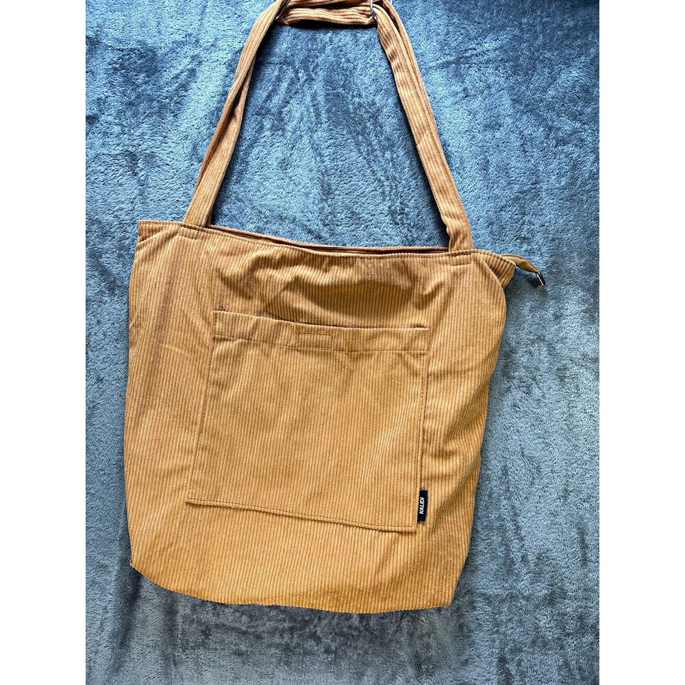 KALDI Camel Solid Tote Bag Shoulder Strap Zip Closure Lined Inner Pockets